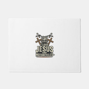 Jesus and Motorcycles Vintage Christian Biker Desi Doormat