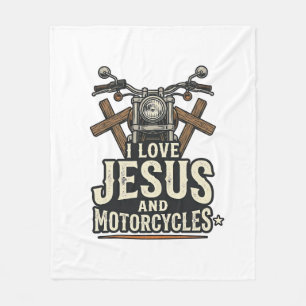 Jesus and Motorcycles Vintage Christian Biker Desi Fleece Blanket