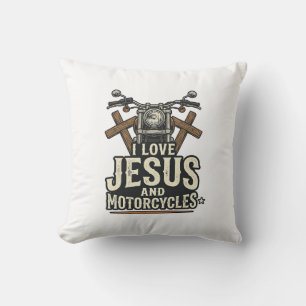 Jesus and Motorcycles Vintage Christian Biker Desi Throw Pillow