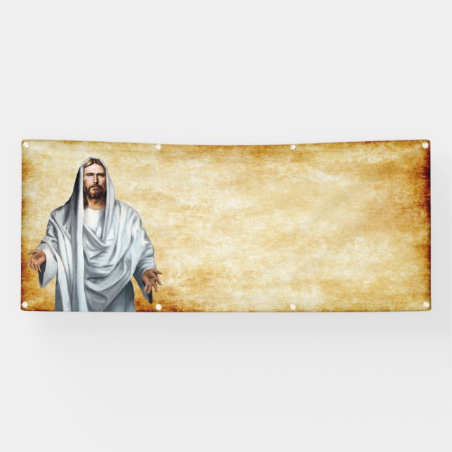 Jesus and parchment blank church template banner (Horizontal)