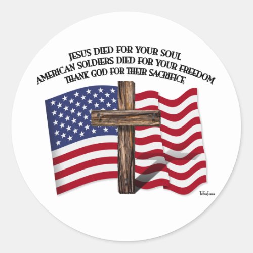 Jesus and the American Soldiers rugged cross US Classic Round Sticker