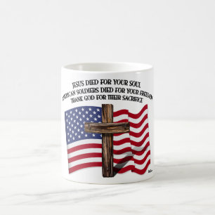 Jesus and the American Soldiers rugged cross US... Coffee Mug
