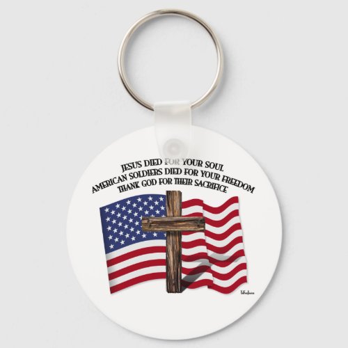 Jesus and the American Soldiers rugged cross US Keychain