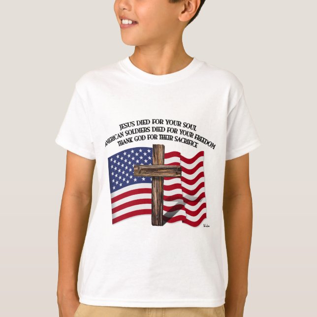 Jesus and the American Soldiers rugged cross US... T-Shirt (Front)