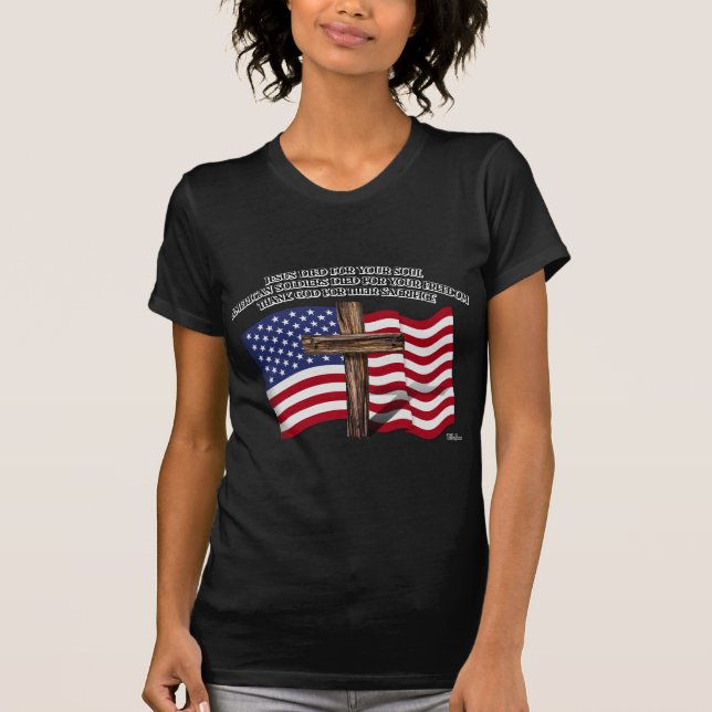 Jesus and the American Soldiers rugged cross US... T-Shirt (Front)