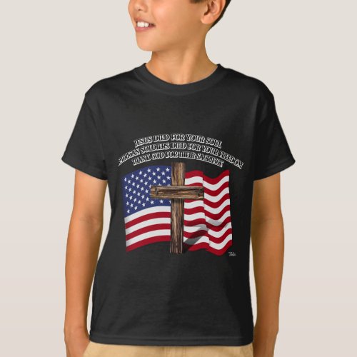 Jesus and the American Soldiers rugged cross US T_Shirt