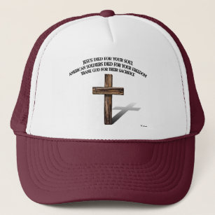 Jesus and the American Soldiers with rugged cross Trucker Hat