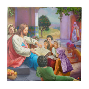 Jesus and the children ceramic tile