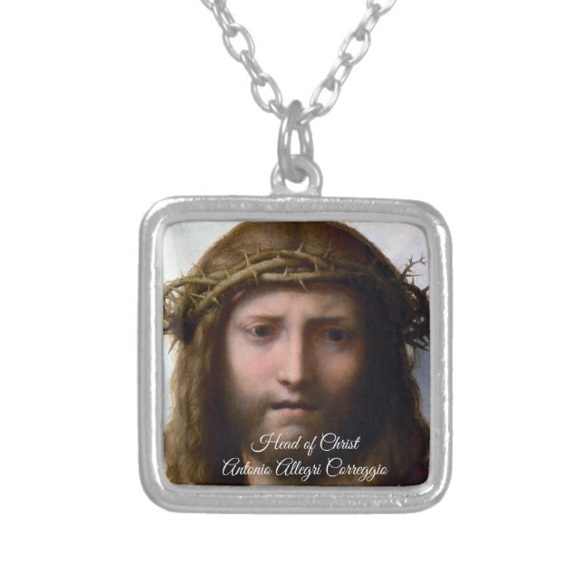Jesus and the Crown Silver Plated Necklace (Front)