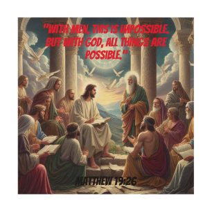 Jesus and the Disciples: Matthew 19:26 Wood Wall Art