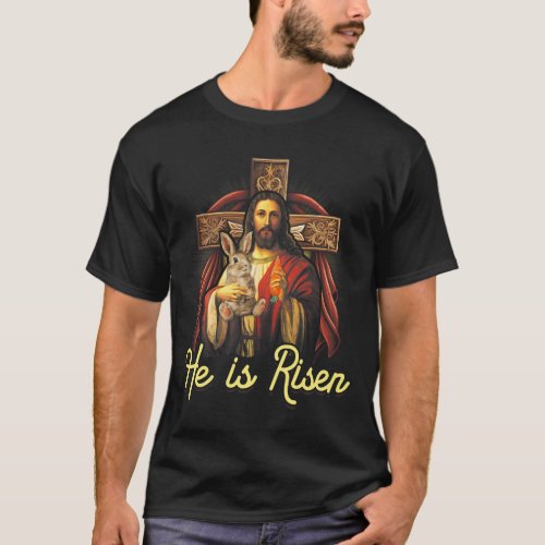 Jesus and The Easter Bunny He s Risen Christian Fa T_Shirt