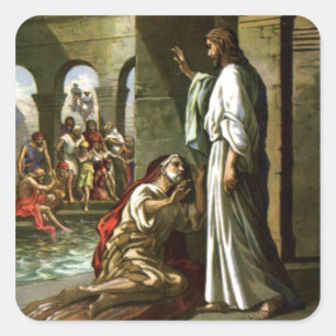 Jesus and the man at the Pool Square Sticker