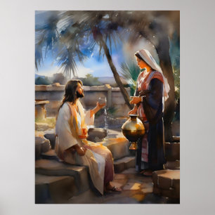 Jesus And The Samaritan Woman At Well Poster