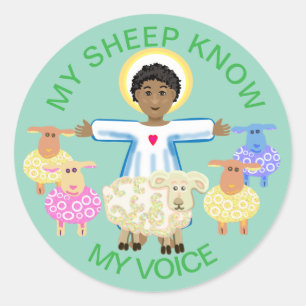Jesus and the sheep classic round sticker