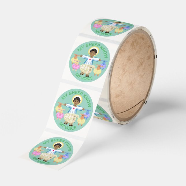 Jesus and the sheep classic round sticker (Roll)