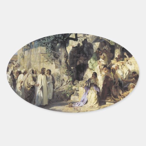 Jesus and the Sinners Oval Sticker