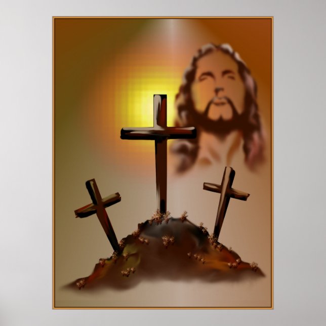 Jesus and Three Crosses Poster (Front)