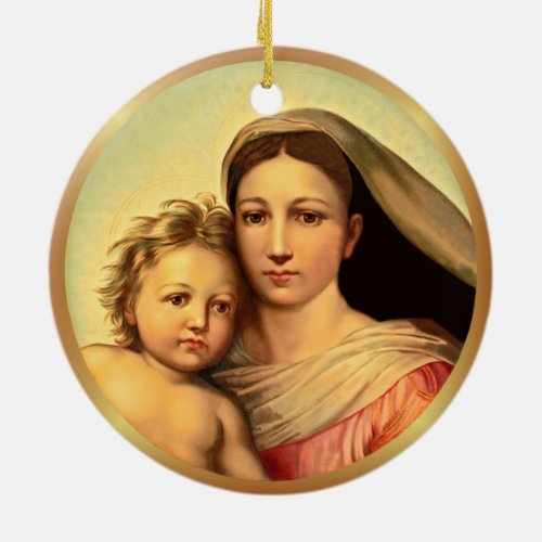 Jesus And Virgin Mary Sistine Madonna  Ceramic O Ceramic Ornament