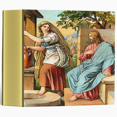 Jesus and women at the well gold foil texture 3 ring binder