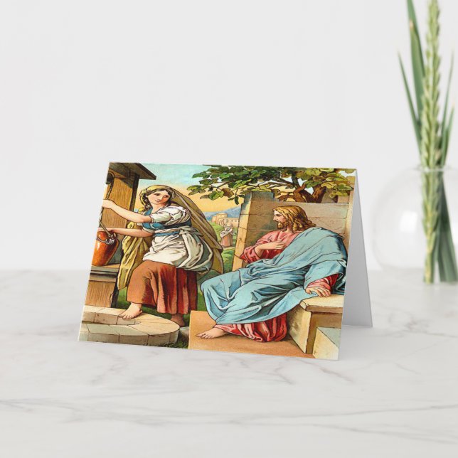 jesus and women at the well Greeting card (Front)