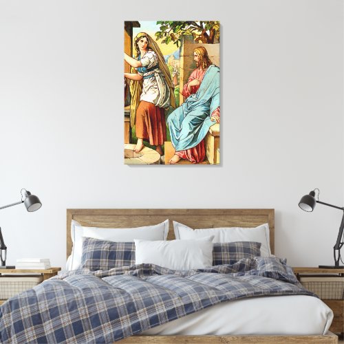 jesus and women at the well Wrapped Canvas