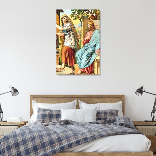 jesus and women at the well Wrapped Canvas Print (Insitu(Bedroom))