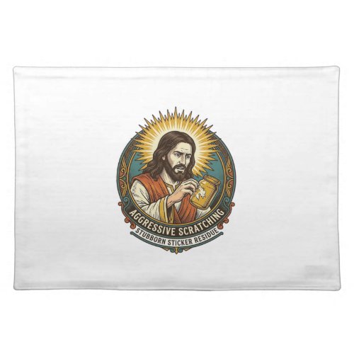 Jesus Annoying Peeling Sticker Paper Residue Shop  Cloth Placemat
