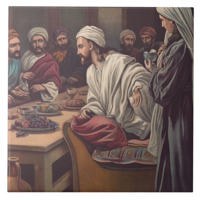 Jesus anointed in Bethany Ceramic Tile (Front)