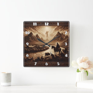 Jesus Appears Above Mountains at Sunrise Square Wall Clock