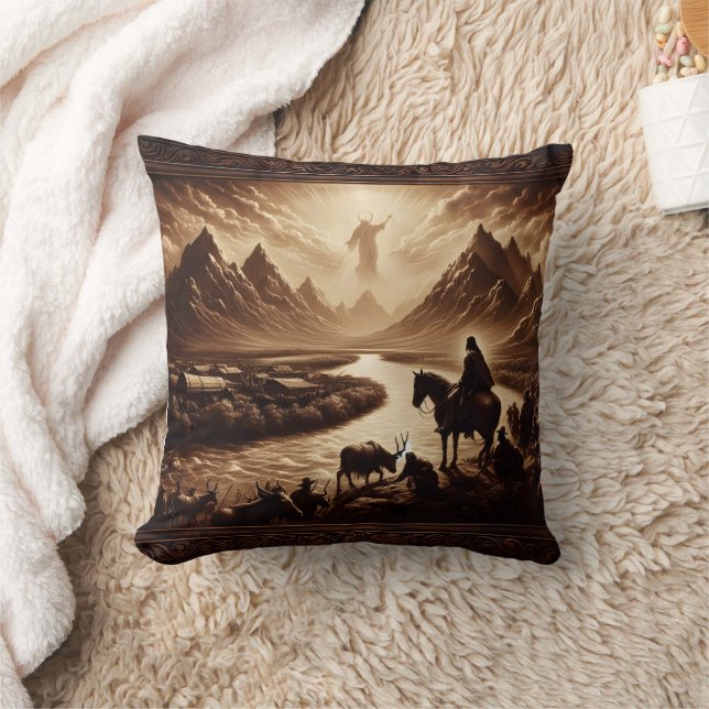 Jesus Appears Above Mountains at Sunrise Throw Pillow (Blanket)