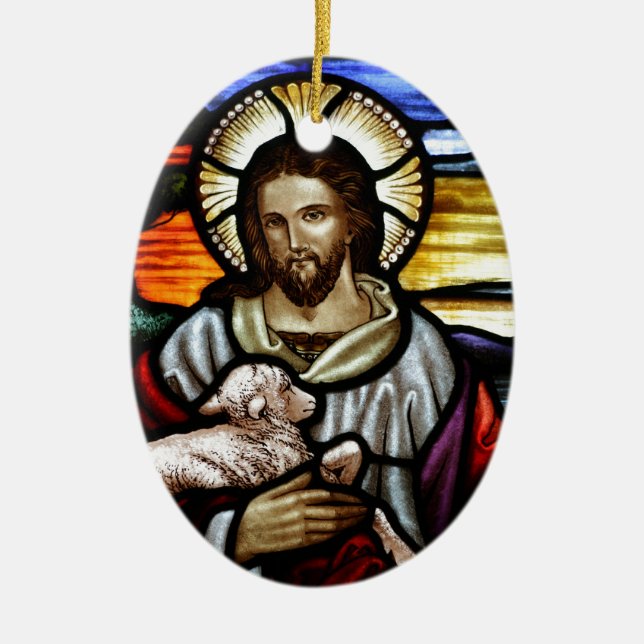 Jesus as the Good Shepherd Ceramic Ornament (Front)
