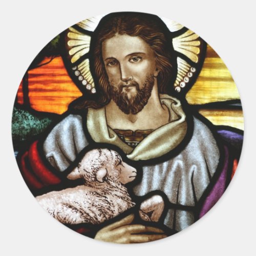 Jesus as The Good Shepherd Portrait Classic Round Sticker
