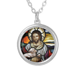 Jesus as the Good Shepherd Silver Plated Necklace