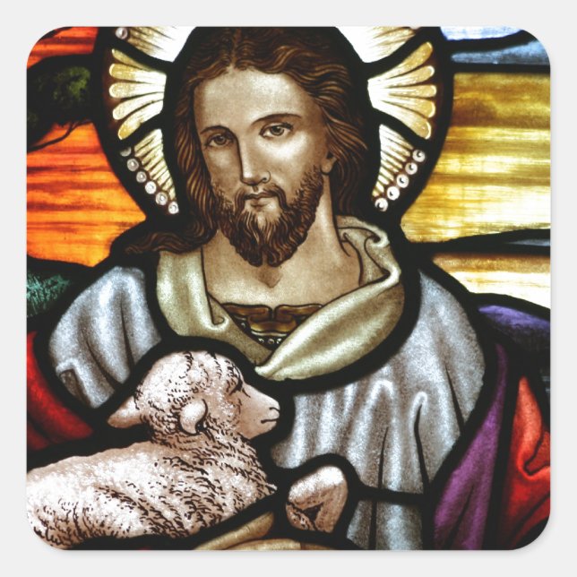 Jesus as the Good Shepherd Square Sticker (Front)