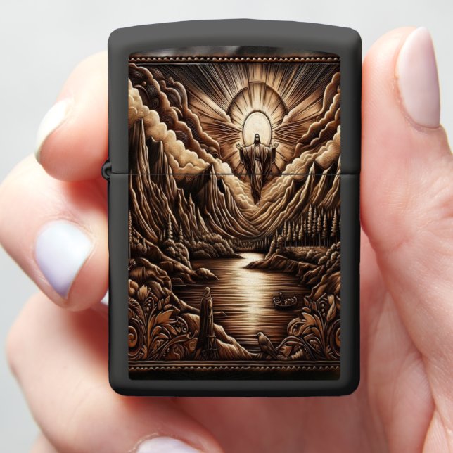 Jesus Ascending Over Mountains Zippo Lighter (In Hand)
