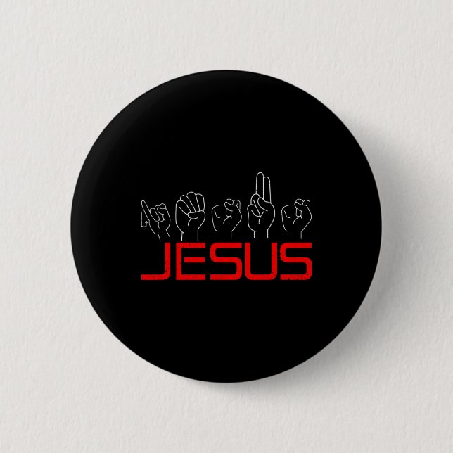 Jesus ASL American Sign Language Christian Deaf Aw Button (Front)