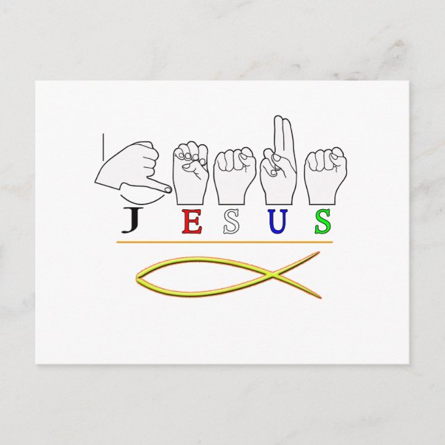 JESUS  ASL FINGER SPELLED SIGN COLORS POSTCARD (Front)