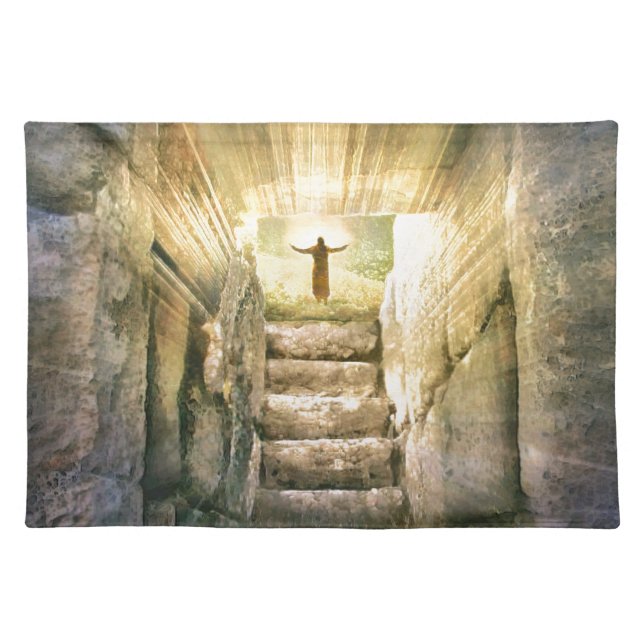 Jesus at Empty Tomb Easter Resurrection Cloth Placemat (Front)