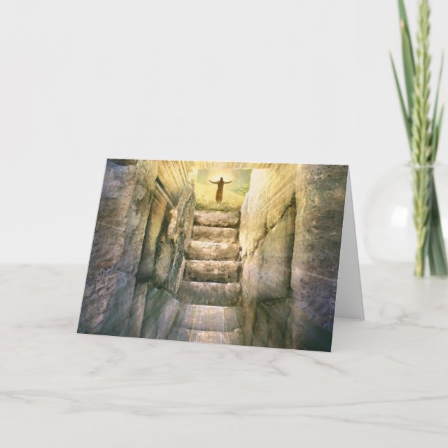 Jesus at Empty Tomb Easter Resurrection Holiday Card (Front)