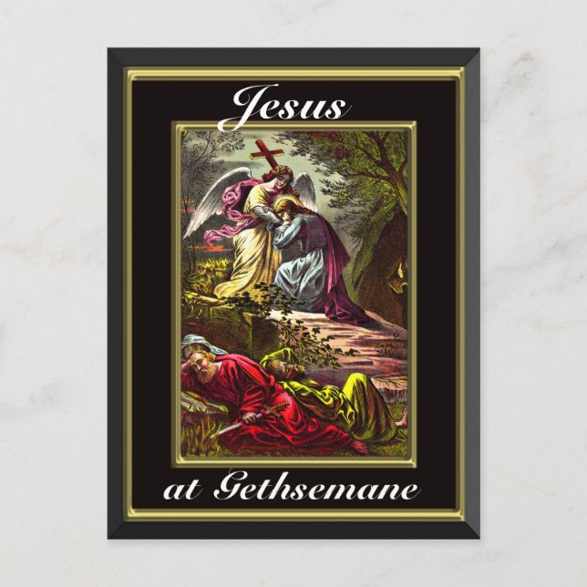 Jesus at Gethsemane Black And Gold Frame Postcard (Front)
