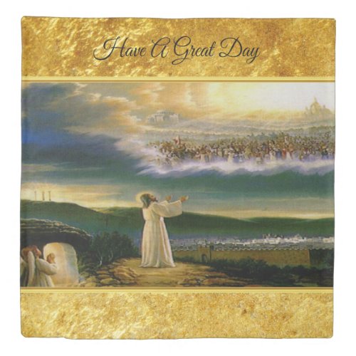 Jesus at Heavens Gate Gold Texture Design Duvet Cover