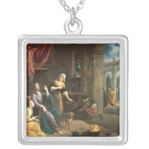 Jesus at the Home of Martha and Mary Silver Plated Necklace