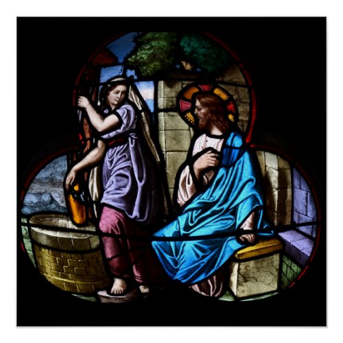 Jesus at the well Stained Glass Poster