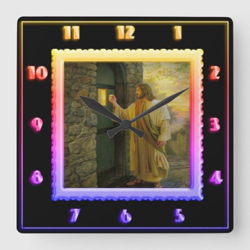 Jesus At Your Door Vintage Rainbow Square Clock