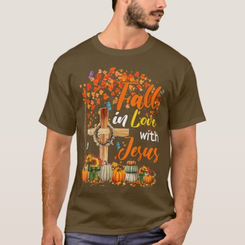 Jesus Autumn Fall In Love With Jesus Christian Cro T_Shirt