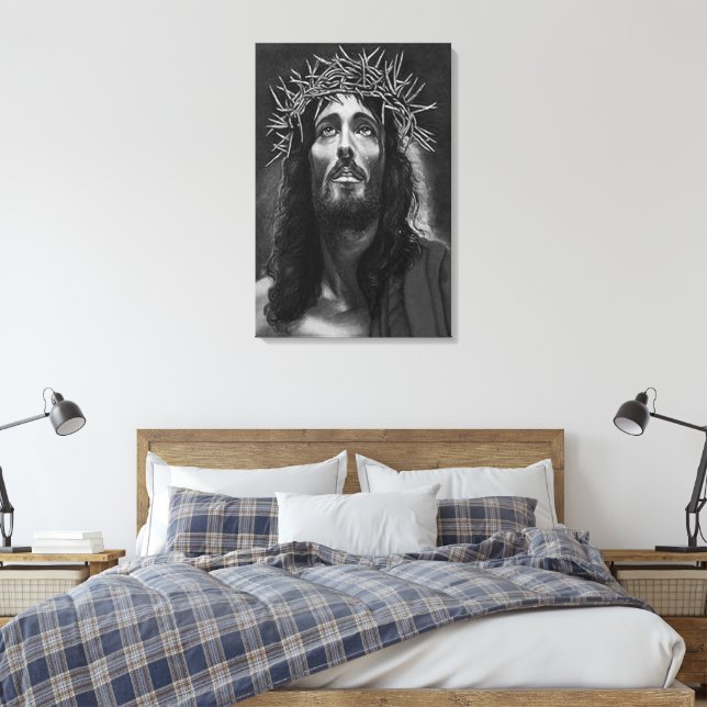 Jesus B&W Wrapped Canvas (Insitu(Bedroom))