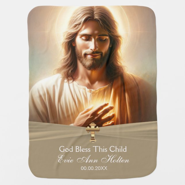Jesus - Baby Baptism | Personalize Baby Blanket (Front)
