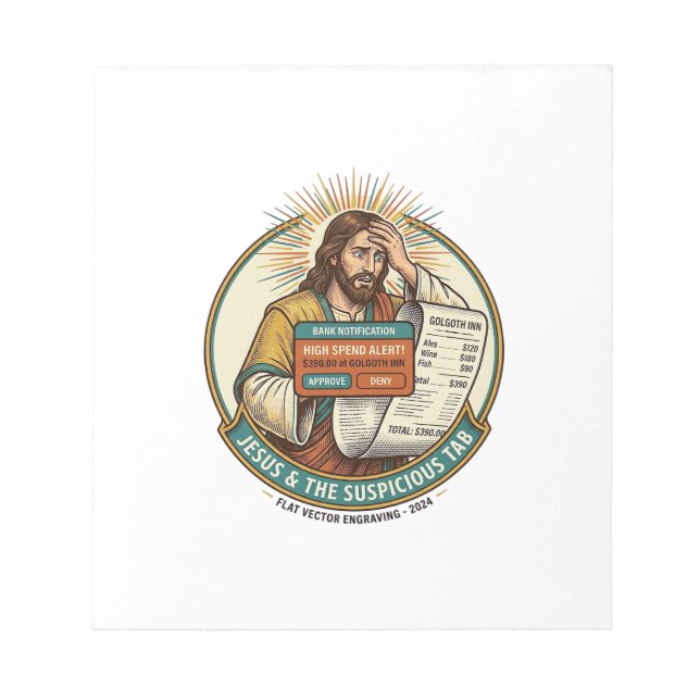 Jesus Bank Card Blocked Suspicious Bar Tab Fraud H Notepad (Front)