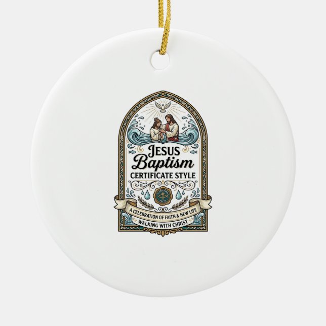 Jesus Baptism Certificate Style Jesus Baptism Cert Ceramic Ornament (Front)