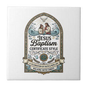 Jesus Baptism Certificate Style Jesus Baptism Cert Ceramic Tile
